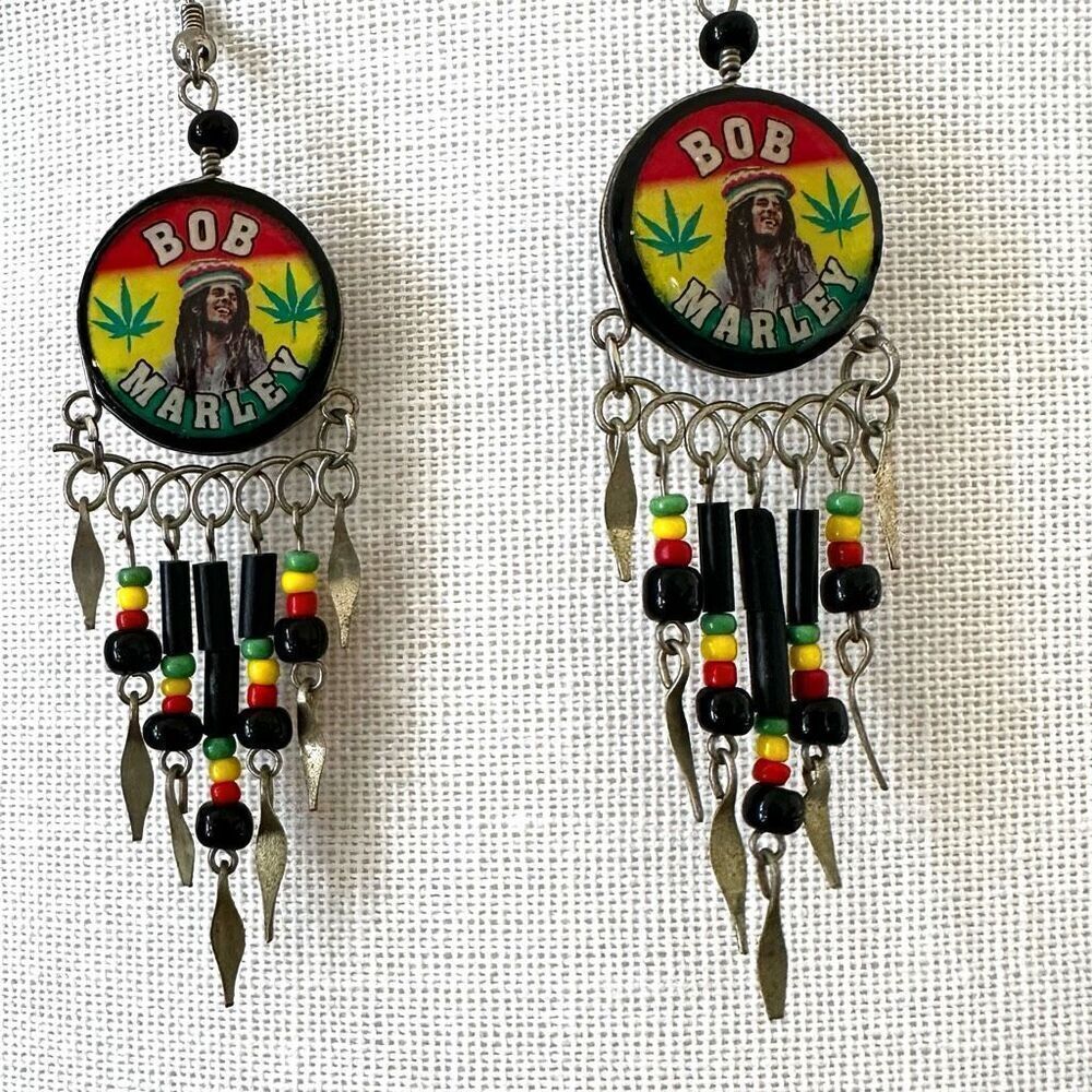 Vintage BOB MARLEY Reggae long drop beaded earrings